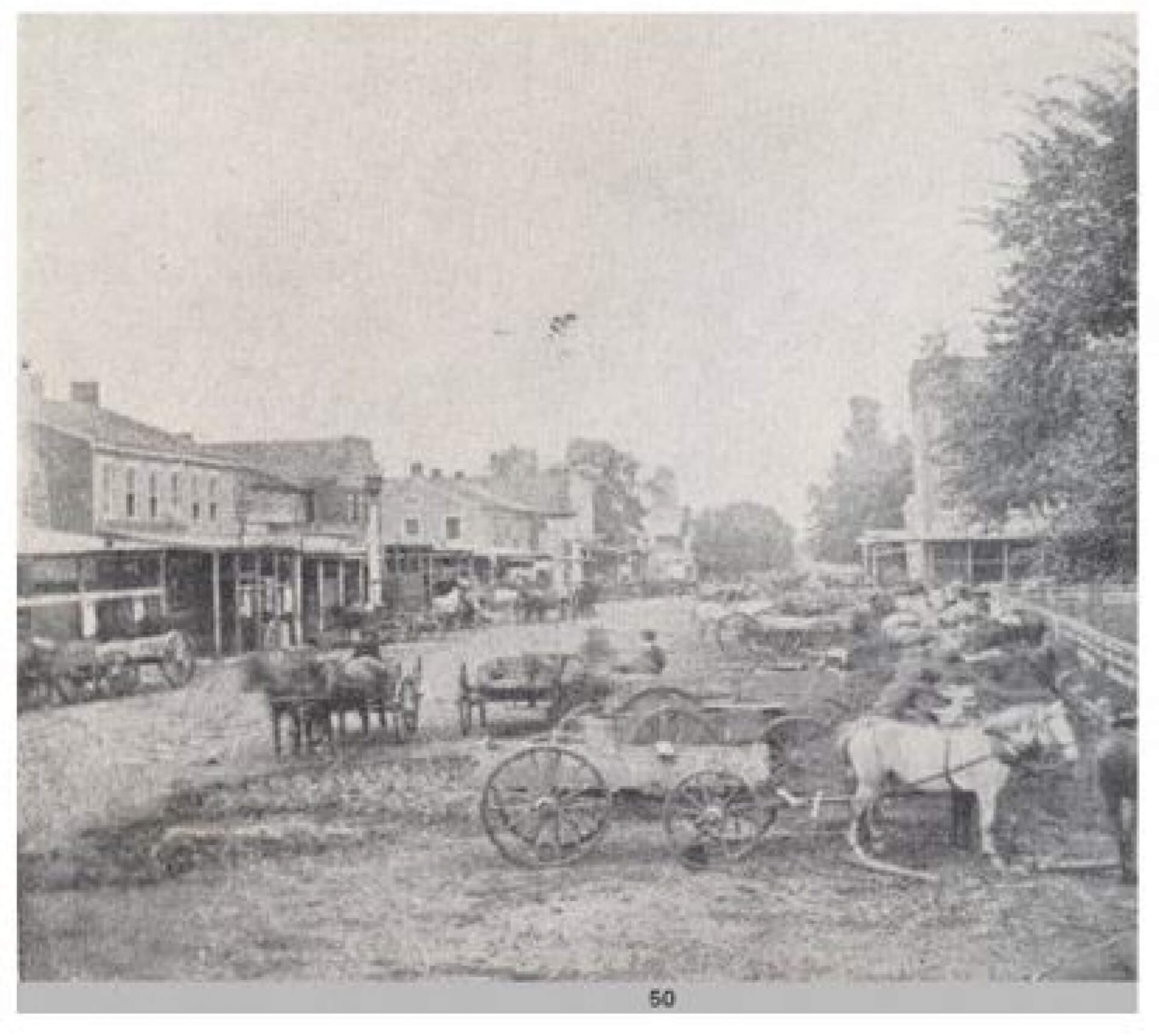 1864 picture of Market Street in Oskaloosa, Iowa.