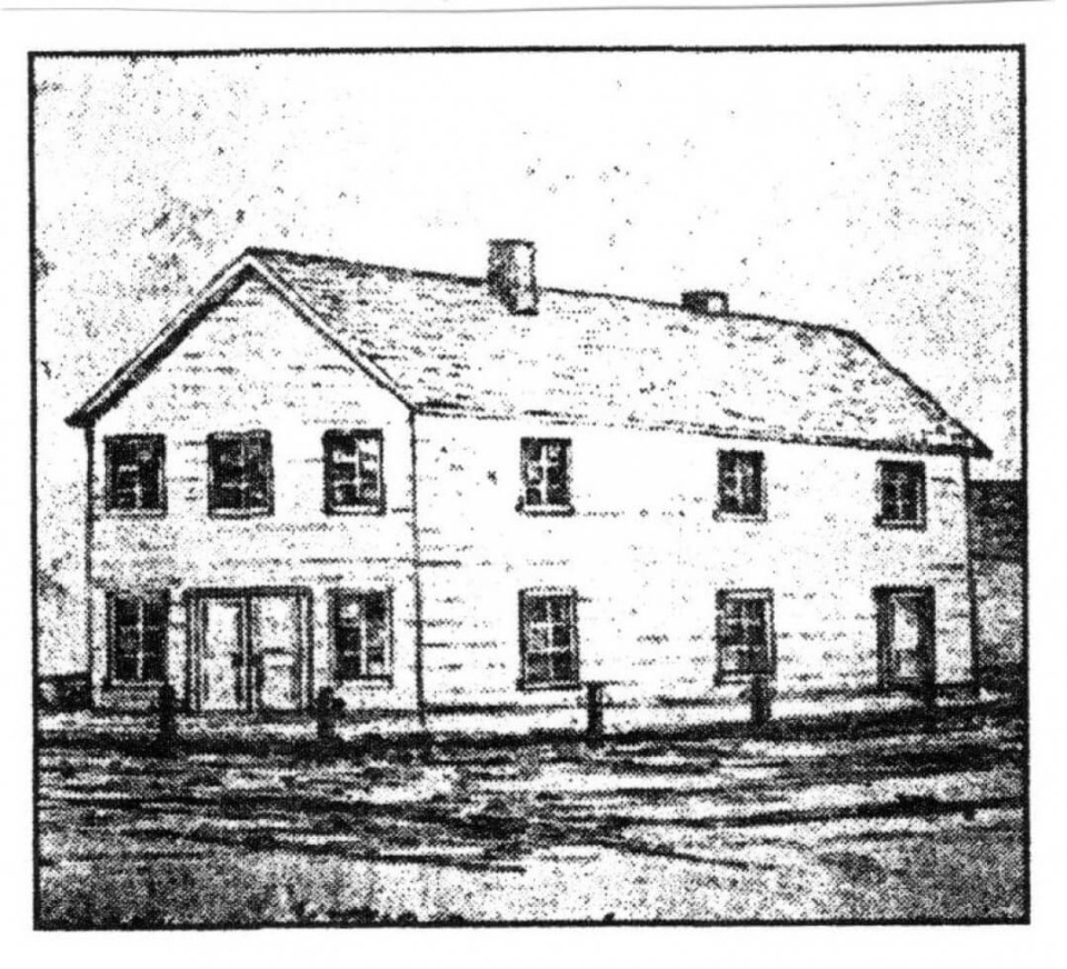 A sketch of the first Mahaska County, Iowa, Courthouse.