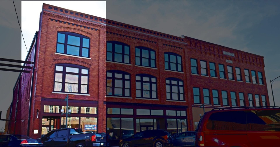 Fitch Building in Oskaloosa, Iowa. Part of three connected buildings in Trolley Place.