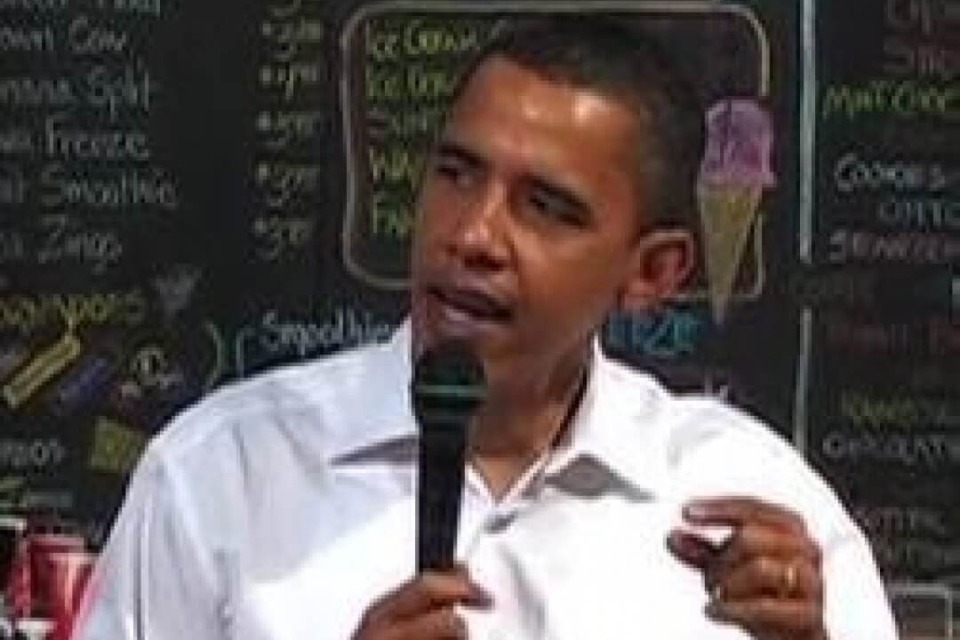 Then presidential candidate Barack Obama speaking in Oskaloosa, Iowa