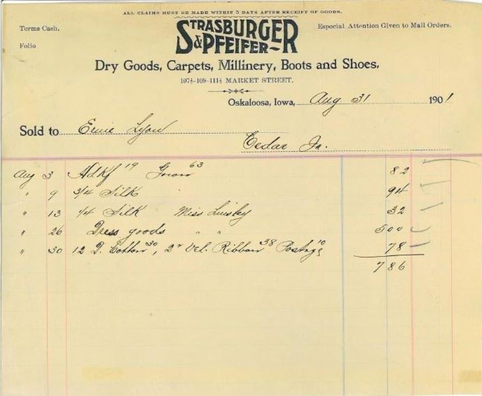 Strasburger & Pfeifer Receipt from 1901